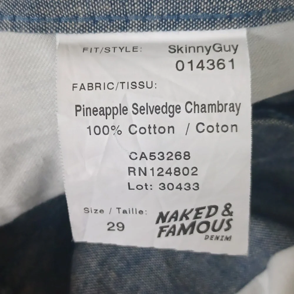 Naked and Famous Pineapple Selvedge Chambray, Skinny Guy, Denim!
